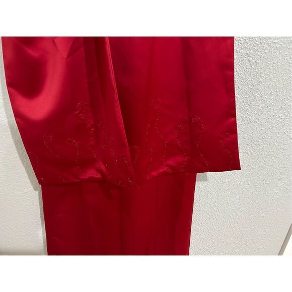 Vintage Garnet Red floor length poly satin dress with wrap/shawl 80” long. Make - Picture 3 of 7